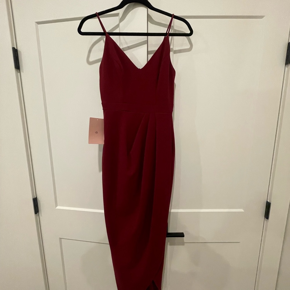 BHLDN Burgundy Spaghetti Strap Midi Dress